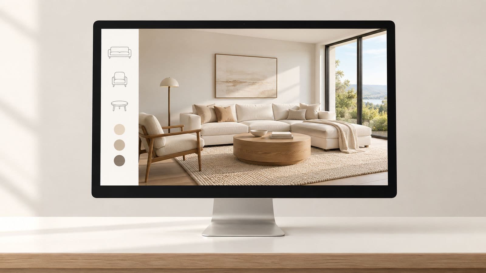 Best virtual staging software 2026 — a staged living room with the logos of the tools compared: Styldod, REimagineHome, roOomy, VisualStager, BoxBrownie and Virtual Staging AI