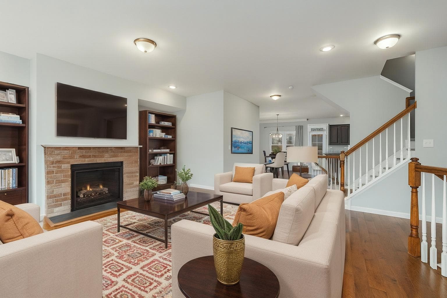 A real estate living room prepared for a listing photo